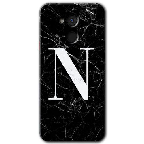MRCİLETİSİM General Mobile GM 8 Kılıf HD Desen Baskılı Arka Kapak + Temperli Cam - Siyah Mermer Desenli N Harfi