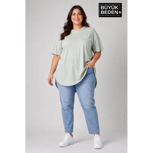 Süperlife Büyük Beden Kadın Bisiklet Yaka Basic Oval Etek Detalylı 3xl-6xl Uzun Tunik SPR26BTSK502