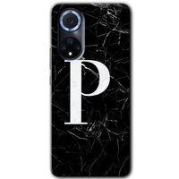 MRCİLETİSİM Huawei Nova 9 Kılıf HD Desen Baskılı Arka Kapak+Temperli Cam - Siyah Mermer Desenli P Harfi