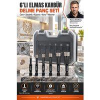 6'lı Elmas Karbür Cam Seramik Fayans Delme Panç Matkap Ucu Seti Çantalı Elmas Tozlu Karo Mermer Delici Uçlar 723720