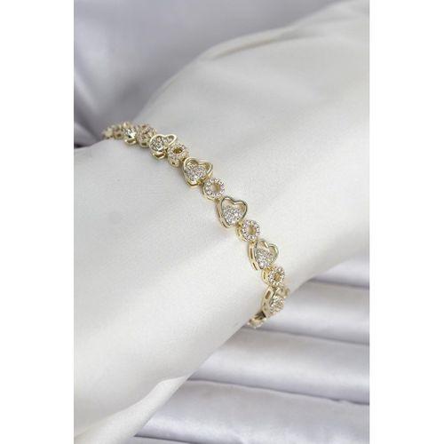 Pirinç Gold Renk Zirkon Taşlı Kalp Model Kadın Bileklik