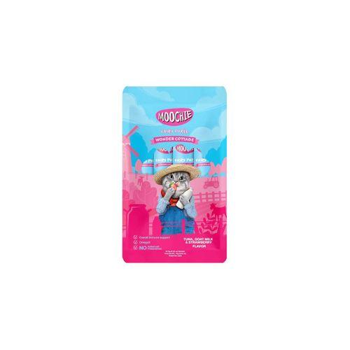 Moochie Sıvı Kedi Ödülü Ton Balığı, Keçi Sütü ve Çilekli - 5 x 15 gr