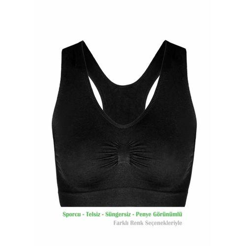 Alışveriş Meydanı Kadın Siyah Pedsiz Likralı Sporcu Sütyeni Büstiyeri