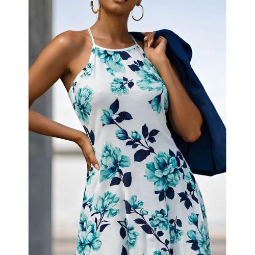 Kadın Omuzlardan Açık Ip Askılı Desenli Uzun Süprem Elbise