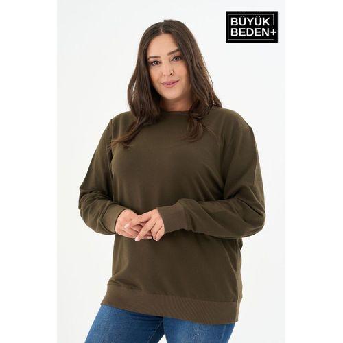 Kadın Büyük Beden Bisiklet Yaka İnce Sweatshirt – Regular Fit %64 Pamuklu SPR26BSWk956
