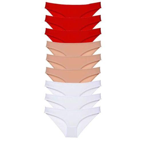 9 Adet Süper Eko Set Likralı Kadın Slip Külot Kırmızı Ten Beyaz