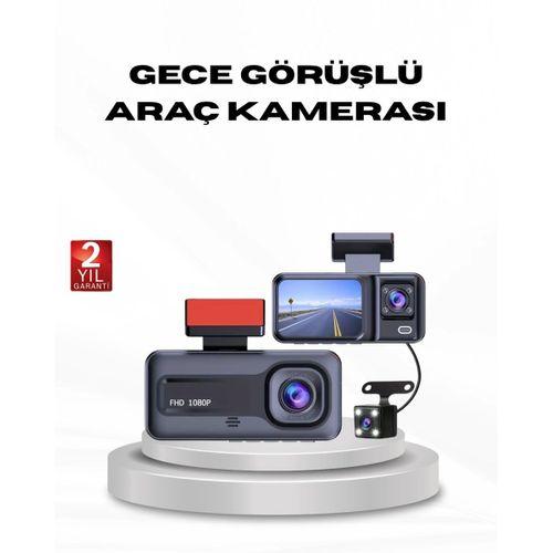 Full Hd Üç Kameralı Araç Kamerası G-sensörlü Ve Gece Görüşlü