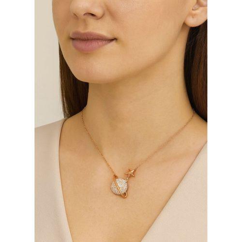 Rose Renk Gezegen Kolye Beyaz Taşlı Gümüş Kadın Kolye
