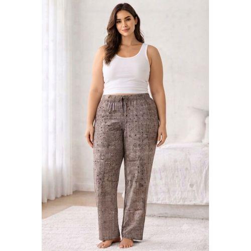 Viskon Pamuklu Kadın Büyük Beden Gri Desenli Pijama Pantolon - MGB011 - Mudanis