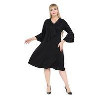 Melsay Butik Taş Baskılı Fularlı Siyah Truvakar Kol Kadın Midi Elbise