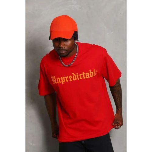 Erkek Baskılı T-Shirt Kısa Kol Bisiklet Yaka Regular Fit Rahat Kalıp Günlük Tişört - Kırmızı