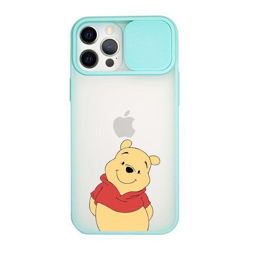 iPhone 12 Pro Pooh Desenli Kamera Koruma Sürgülü Kapaklı Telefon Kılıfı