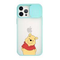 iPhone 12 Pro Pooh Desenli Kamera Koruma Sürgülü Kapaklı Telefon Kılıfı