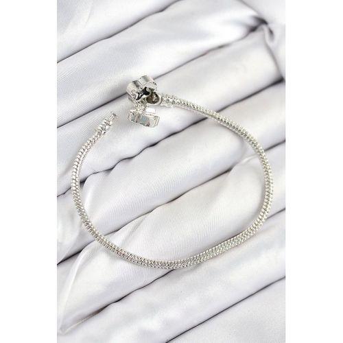 Pirinç Charm Zirkon Taşlı Yonca Model Gümüş Renk Kadın Bileklik