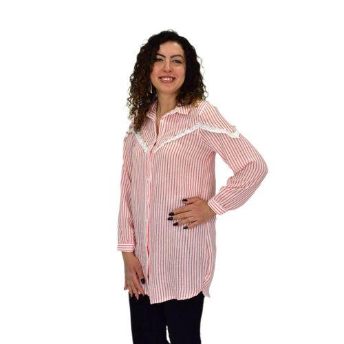 Kadın Çizğili Keten Gömlek BGL-ST03706