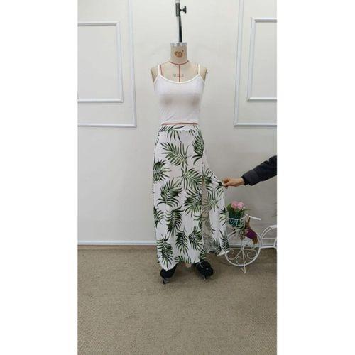 Kadın Ip Askılı Yuvarlak Yaka Kısa Viskon Bluz Ve Desenli Yırtmaçlı Süprem Etek Ikili Takım