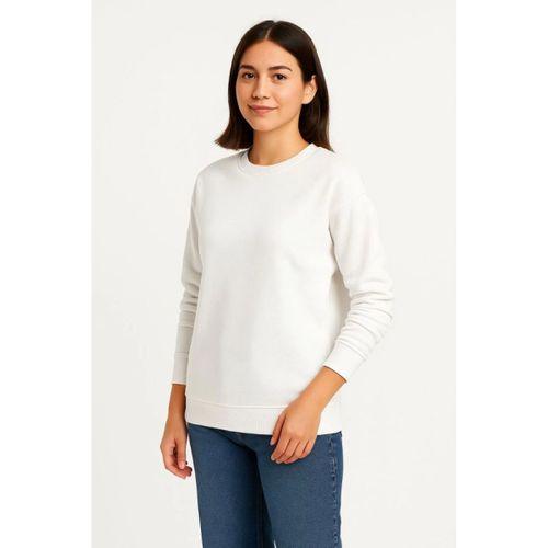 Üç İplik Düz Bisiklet Yaka SweatShirt - Beyaz