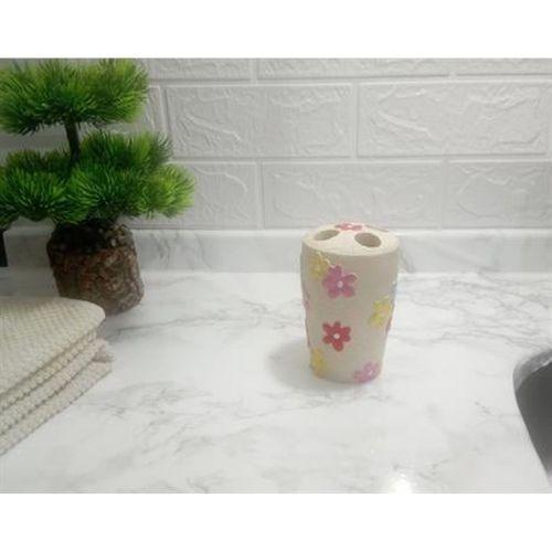 2 Adet Diş Fırçalık Renkli Papatyalı Poliresin 5X5X11Cm Banyo Seti