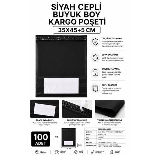 Siyah Cepli Büyük Boy Kargo Poşeti 35x45+5 Cm 100 Adet