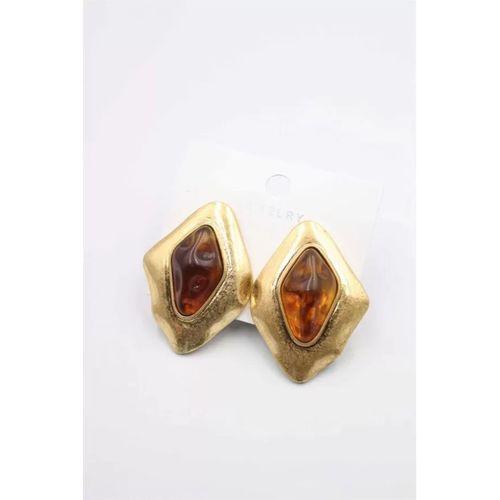 Taşlı Küpe - Kahverengi