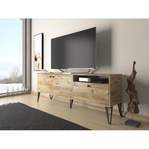 Wood'n Love Atoka 160 Cm Metal Ayaklı Dolaplı, Minifiks Bağlantı Tv Ünitesi - Atlantik Çam / Siyah