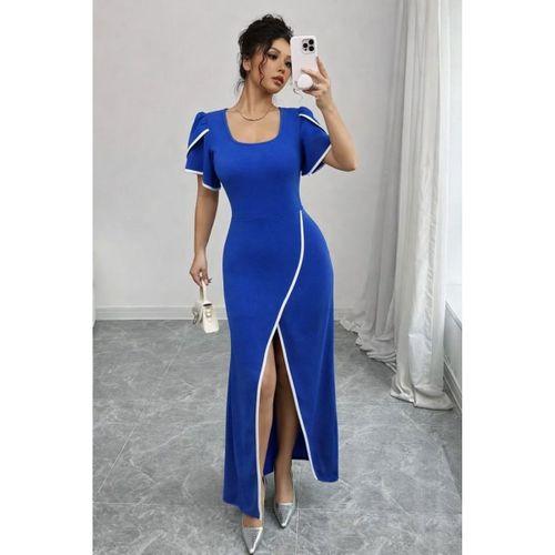 Kadın Kısa Kollu Kare Yakalı önden çapraz Kesim Detaylı Krep Elbise