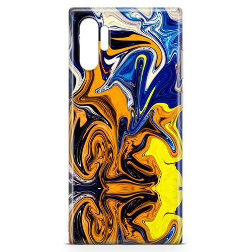 Samsung Galaxy Note 10 Plus Kılıf Mavi Turuncu Mermer Arka Kapak Koruma Desenli Full Koruyucu