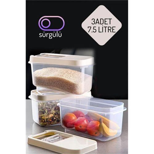 Modacar Erzak Bakliyat Saklama Kabı 3 lü Set 7.5 Lt Krem