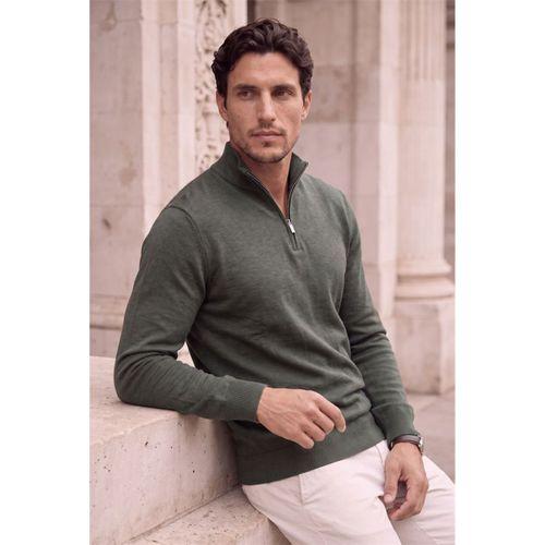 Lars Selanik Örme Kumaş Yarım Fermuar Erkek Sweatshirt - Çam Yeşili