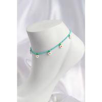 Turkuaz Renk Boncuklu Papatya Motifli Halhal