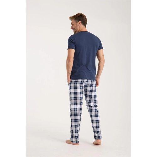 Erkek Lacivert Düğmeli Yaka Kısa Kol Pijama Takımı