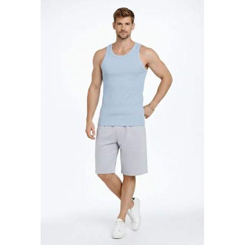 Erkek Fitilli Atlet Sıfır Yaka Slim Fit Arka Baskılı Spor Atlet - Bebe Mavisi