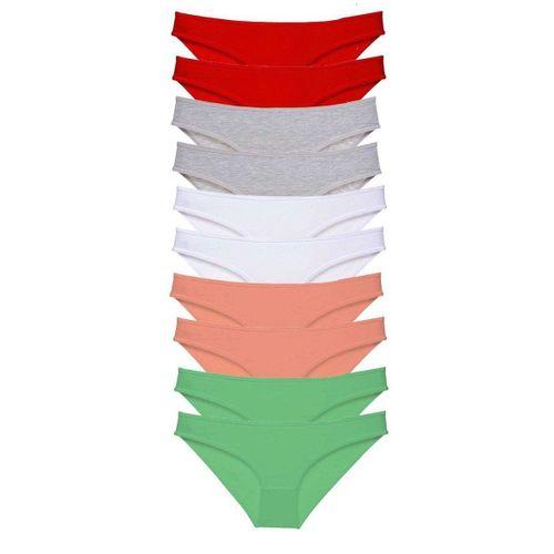 10 adet Süper Eko Set Likralı Kadın Slip Külot Kırmızı Gri Beyaz Pudra Yeşil