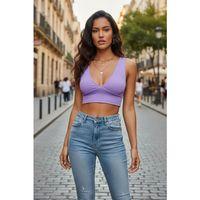 Kadın Lila Modern Fit Çapraz Sırt Detaylı Şık Crop Top Büstiyer