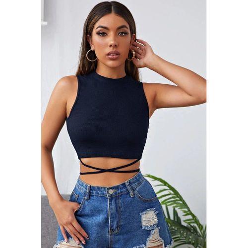 Kadın Lacivert Çapraz Bağlamalı Crop Top Büstiyer