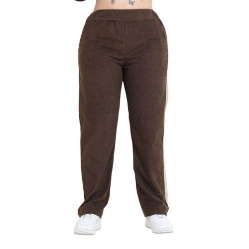 Melsay Butik Acı Kahve Ekru Fitilli Kadife Yarım Garni Kadın Eşofman Takımı