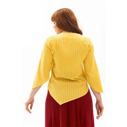 Truvakar Kol Büyük Beden Gofre Rodos Yazlık Bluz Sarı Sarı