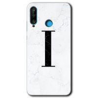 MRCİLETİSİM Huawei P30 Lite Kılıf Kapak - Beyaz Mermer Desenli I Harfi +Hayalet Ekran Yandan Gözükmez