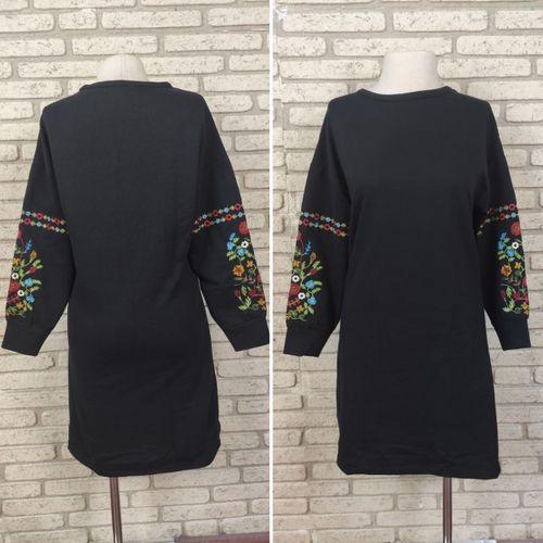 Lucky Life Kadın Iki İplik Kumaş Kolları Nakışlı Bisiklet Yaka Elbise 90cm