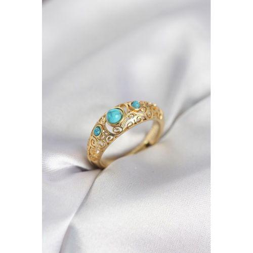 Vintage Model Mavi Taşlı Gold Renk Kadın Yüzük
