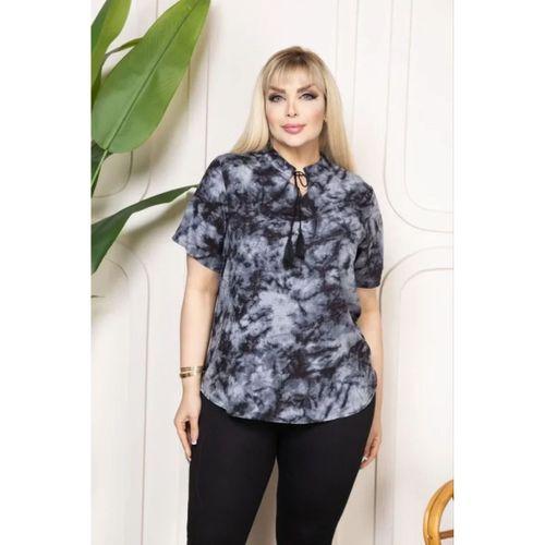 Desenli Püsküllü Viskon Bluz Bebe Yaka Kısa Kollu Big Size Rahat Kesim - Desenli