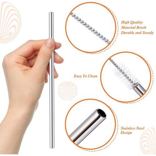 31 cm Ekstra Uzun Paslanmaz Çelik Pipet Seti – 3 Parça (Eğri + Düz + Fırça)