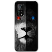 MRCİLETİSİM Xiaomi Mi 10T Kılıf Baskılı Kapak - Fire and Ice Lion + 5D Tam Kaplayan Cam