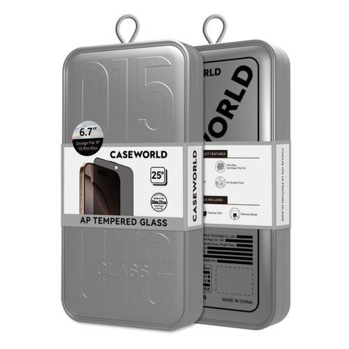 Apple iPhone 15 CaseWorld 0.25mm Privacy 3D Temperli Cam Ekran Koruyucu + Uygulama Aparatlı