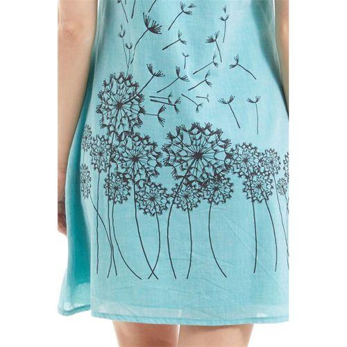 Şile Bezi Buz Mavi Pamuk Desenli Elbise