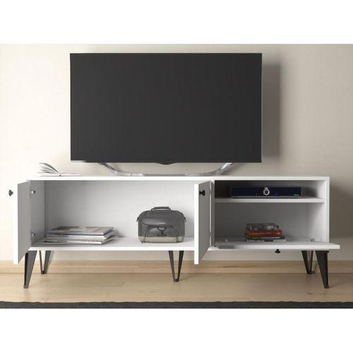 Wood'n Love Atoka 160 Cm Metal Ayaklı Dolaplı, Minifiks Bağlantı Tv Ünitesi - Beyaz / Siyah