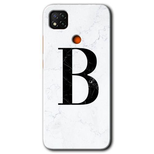 Potkal Hediye Fabrikası Xiaomi Redmi 9c Kılıf HD Desen Baskılı Arka Kapak - Beyaz Mermer Desenli B Harfi