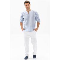 Uzun Kol Şile Bezi Bisiklet Yaka Erkek Yazlık Tshirt Mavi Çizgili 3029