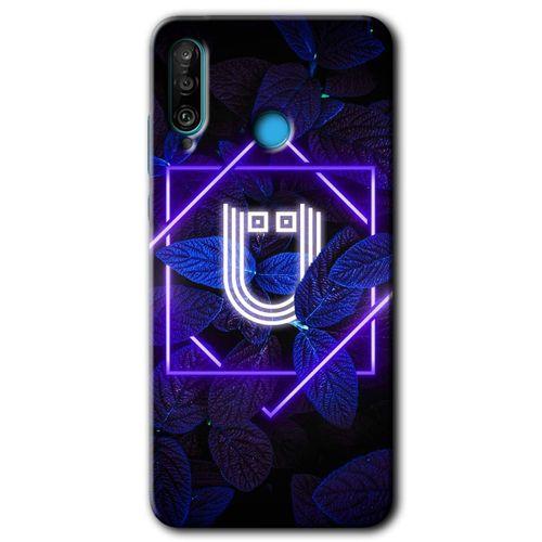 Huawei P30 Lite Kılıf Kapak - Dark Neon Yaprak Ü Harfi +Hayalet Ekran Yandan Gözükmez