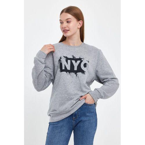 Süperlife Kadın Bisiklet yaka Rahat Kalıp 3 iplik Kalın NYC Baskılı SweatShırt spr24swk24
